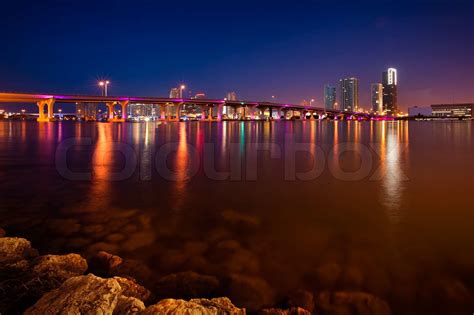 Bridge At Night In Miami Stock Image Colourbox