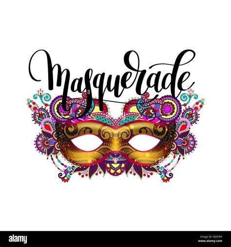 Masquerade Lettering Logo Design With Mask And Hand Written Word Stock