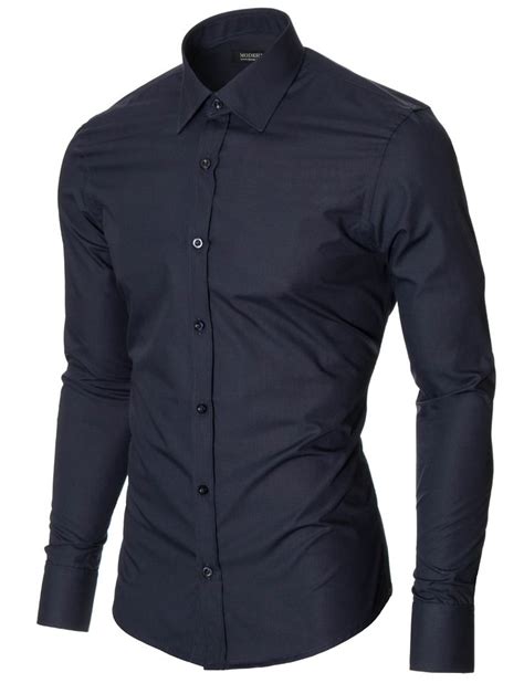 Mens Slim Fit Classic Collar Long Sleeve Dress Shirt Navy Mod1426ls