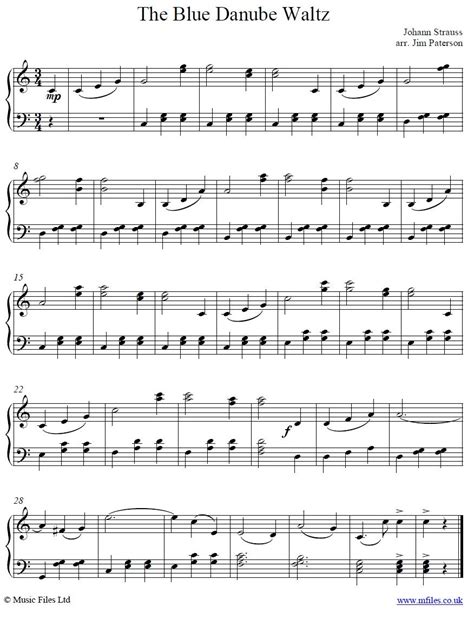 The Blue Danube main theme for piano from Strauss' Waltz | Violin sheet