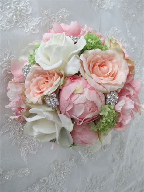 Silk Pink Peony Peach Rose Bridal Wedding Bouquet 2216370 Weddbook