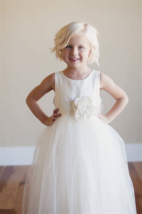White Or Ivory Silk Flower Girl Bridesmaid Dress By Gilly Gray