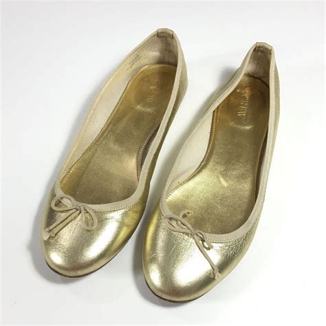 J Crew Womens Marjorie Metallic Gold Leather Ballet Flats Made In Italy
