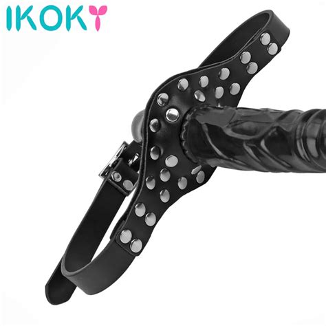 Ikoky Silicone Double Ended Dildos Gag Strap On Open Mouth Dong Plug With Locking Buckles