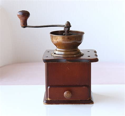 Vintage Wooden Coffee Grinder With Copper Mill Retro Kitchen Etsy