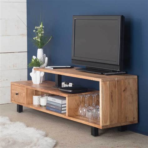 Meuble TV asymétrique bois et métal, un tiroir - Made in Meubles