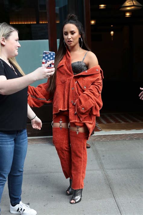 demi lovato in an orange corduroy outfit seen leaving her hotel in new york 071017 4