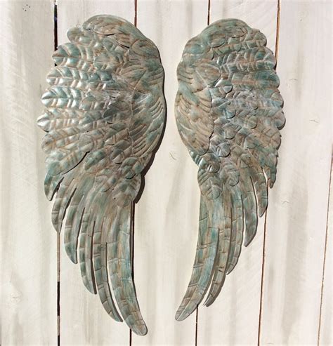 Large Metal Angel Wings Wall Decor Rustic Turquoise Silver Etsy