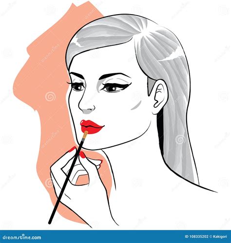 Woman Applying Makeup Lipstick Stock Vector Illustration Of Female