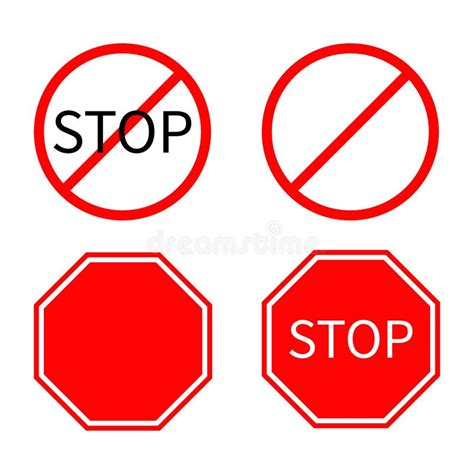 Prohibition No Symbol Red Round Stop Warning Road Sign Set Template