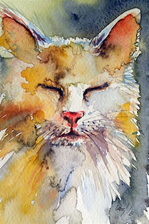 Kovács Anna Brigitta Paintings For Sale Artfinder Watercolor Cat