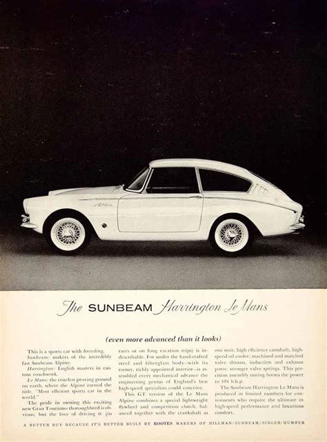 1962 Ad Sunbeam Harrington Le Mans Race Car Luxury Gt Rootes British C