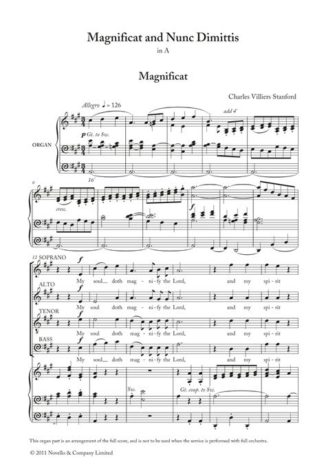 Magnificat And Nunc Dimittis In A Sheet Music Charles Villiers