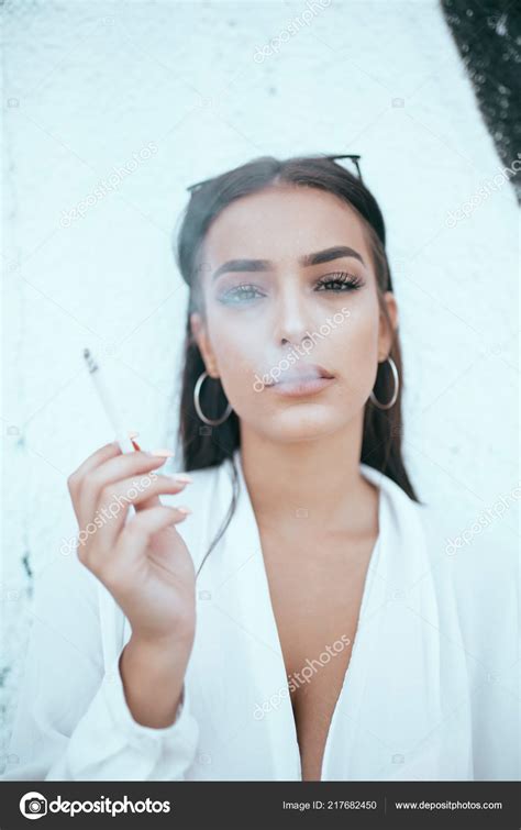 Portrait Beautiful Young Girl Smoking Cigarette Stock Photo By