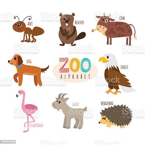 Abc Cute Zoo Alphabet In Vector Funny Cartoon Animals Stock