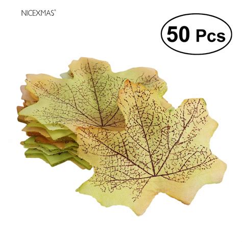 50pcs Artificial Maple Leaves Cloth Fake Maple Leaves Simulation Props