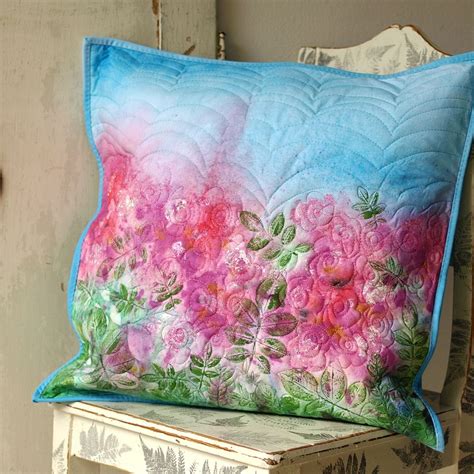 Rose Garden Pillow With Hand Dyeing And Painting And Quilting Garden