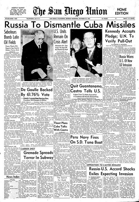 October 29, 1962: Cuban missile crisis - The San Diego Union-Tribune