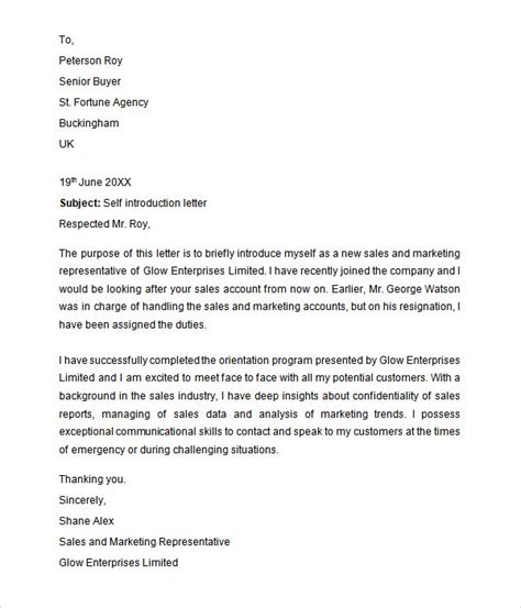 Sample Self Introduction Letter Database Letter Template Collection