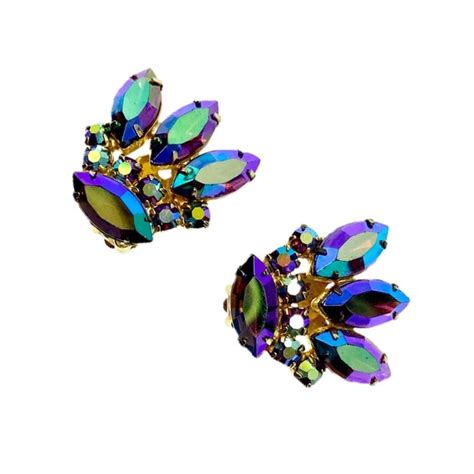 Retro Pin Up Girl Earrings Vintage Aurora Borealis Gem