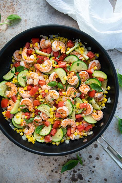 Chop each cooked shrimp into four pieces. Shrimp, Corn and Zucchini Stir-Fry | Recipe | Stir fry ...