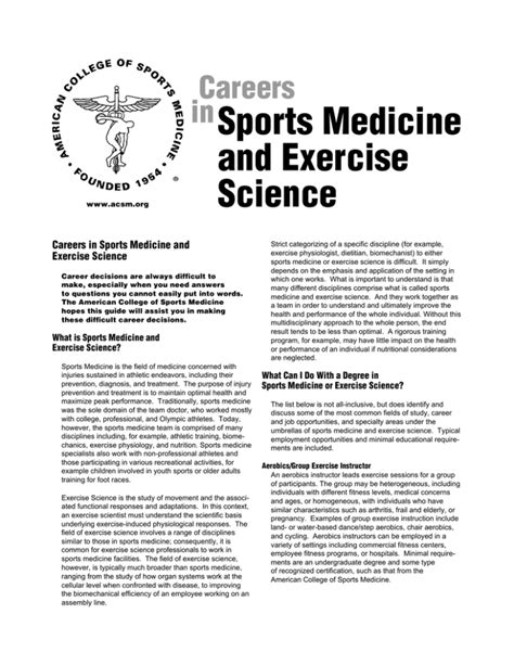Sports Medicine And Exercise Science Careers