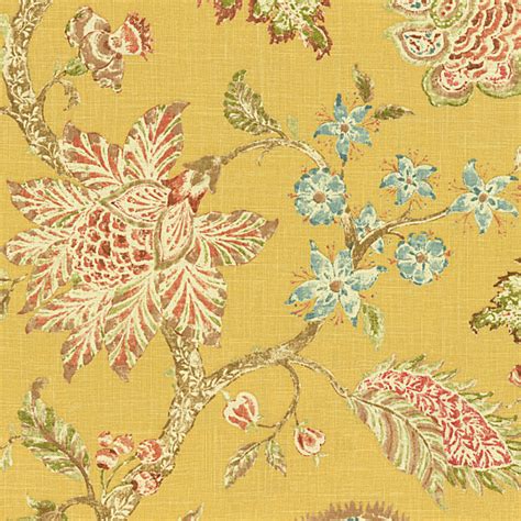 Yellow Delicate Floral Linen Fabric Traditional Drapery Fabric By
