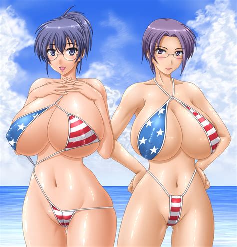 rule 34 1girls 2girls american flag american flag bikini bikini blush breasts female flag
