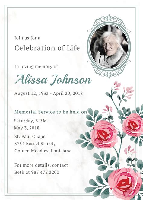 Memorial Service Invitation Template