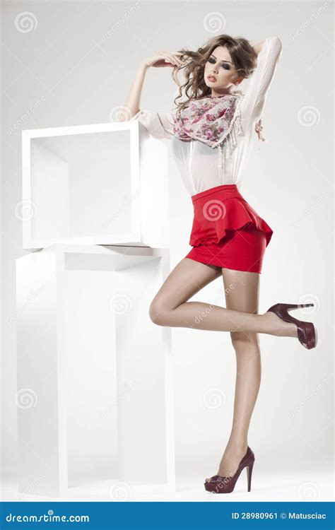 Beautiful Woman With Long Legs Dressed Elegant Stock Image Image Of