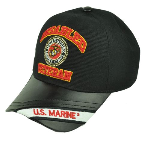 Disabled Veteran United States Marine Corps Black Pleather Visor Hat
