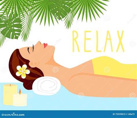 Illustration Beautiful Woman In Spa Environment Woman Relaxing In Wellness And Spa Salon Stock