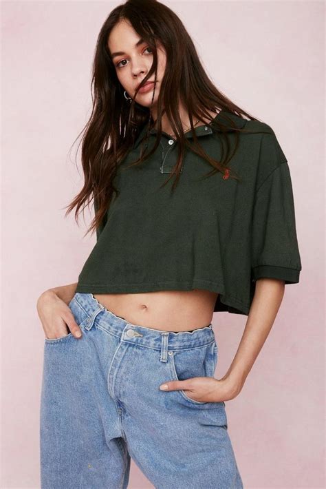 Vintage Oversized Cropped Polo Top In 2021 Crop Top Outfits Cropped