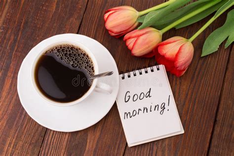 These good morning images hd free download inspire you to welcome the beauty of a new day. Cup Of Coffee, Tulips And Good Morning Massage Stock Image ...
