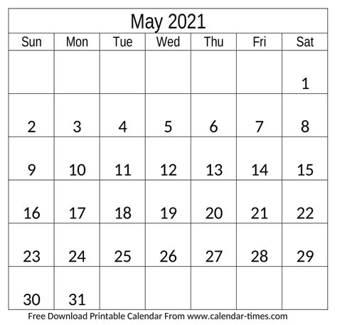 May 2021 Printable Calendar With Holidays Word Pdf Gambaran