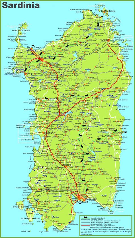 Large Detailed Map Of Sardinia With Cities Towns And Roads Sardinia