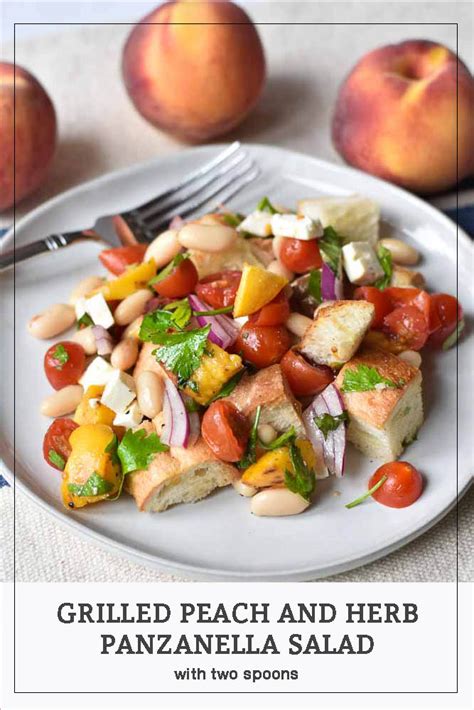 Grilled Peach And Herb Panzanella Salad With Two Spoons