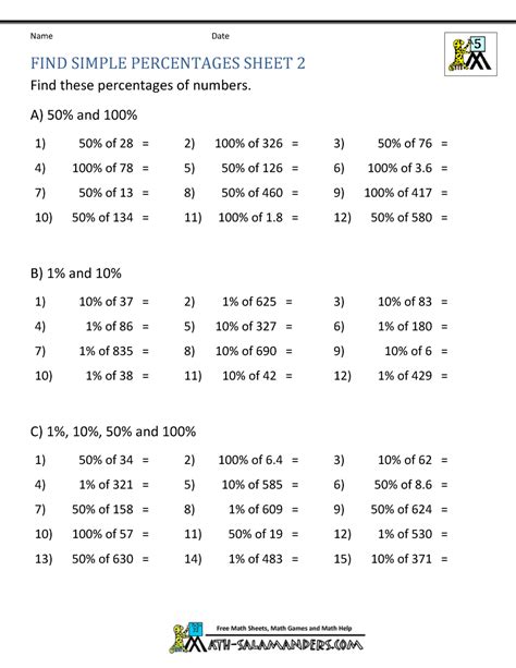 Percentage Math Worksheets