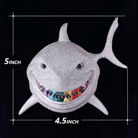 Iced Rainbow Teeth Shark Pendant 5 Inch Tall 6ix9ine Handcraft Custom
