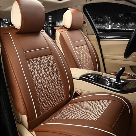 1set universal pu leather car seats covers brown cooling cushion pad automotive seat protector