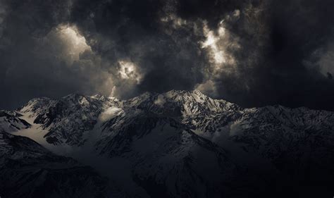 Landscape Nature Mountains Storm Dark Snowy Peak