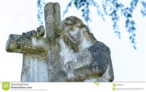Statue Of Angel Holding Cross Stock Image Image Of Religion