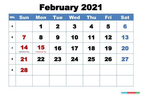 Please note that our 2021 calendar pages are for your personal use only, but you may always invite your friends to visit our website so they may browse our free printables! Free Printable February 2021 Calendar with Holidays | Free ...