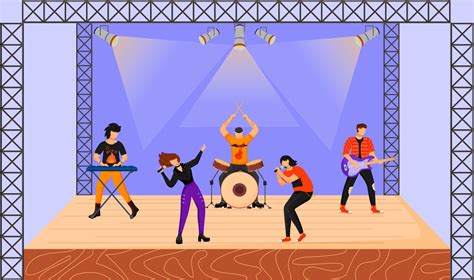 Rock Band Flat Vector Illustration Music Group With Two Vocalists