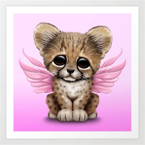24 animal drawings free psd ai vector eps format. Cute Baby Cheetah Cub with Fairy Wings on Pink Art Print ...