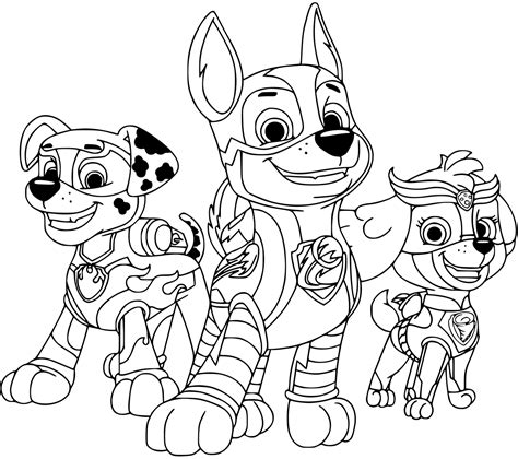 Brave puppies marshall rubble chase rocky tracker zuma skye. Mighty Pups Trio Coloring Page