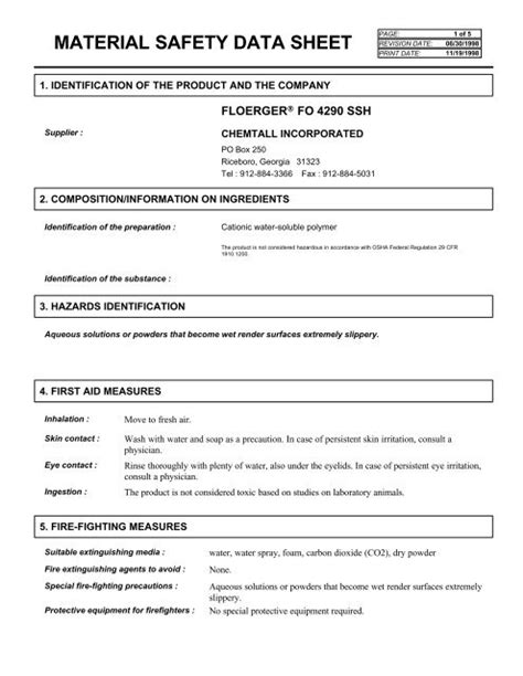 MATERIAL SAFETY DATA SHEET