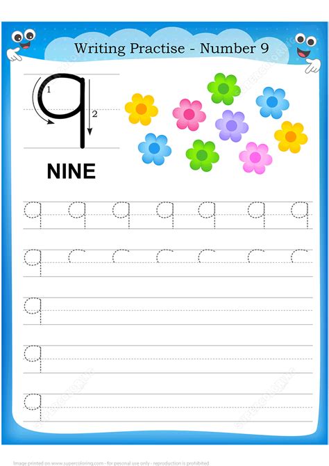 Number 9 Handwriting Practice Worksheet Free Printable Puzzle Games
