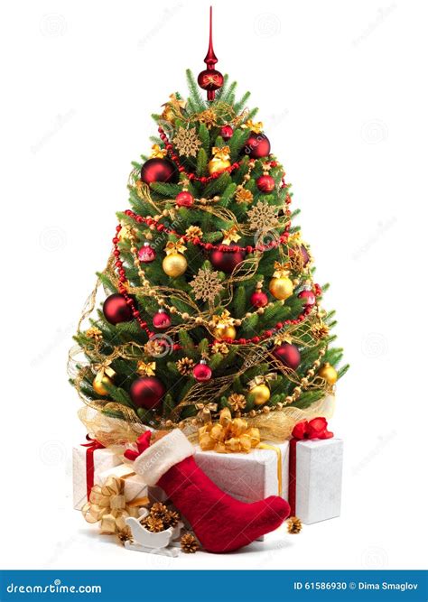 Decorated Christmas Tree On White Background Stock Photo Image Of