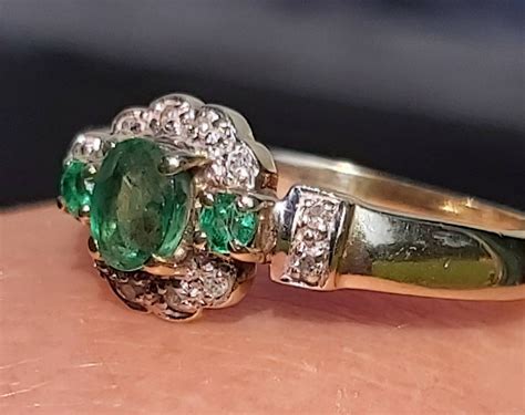 Vintage 9ct Yellow Gold Emerald And Diamond Ring 25 Carat Etsy